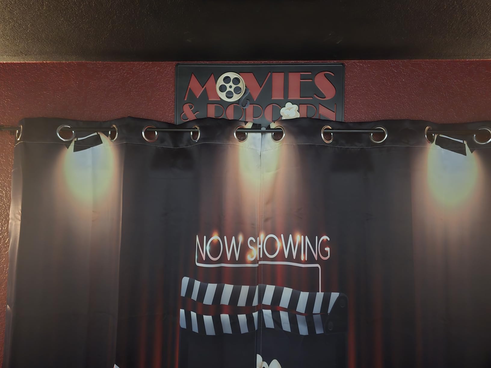 Jekeno Movie Theater Blackout Curtains, Home Cinema Print Decor Darkening Grommet Window Drapes for Bedroom Living Room, 52 Wide 63 Long inches 2 Panels customer photo 2