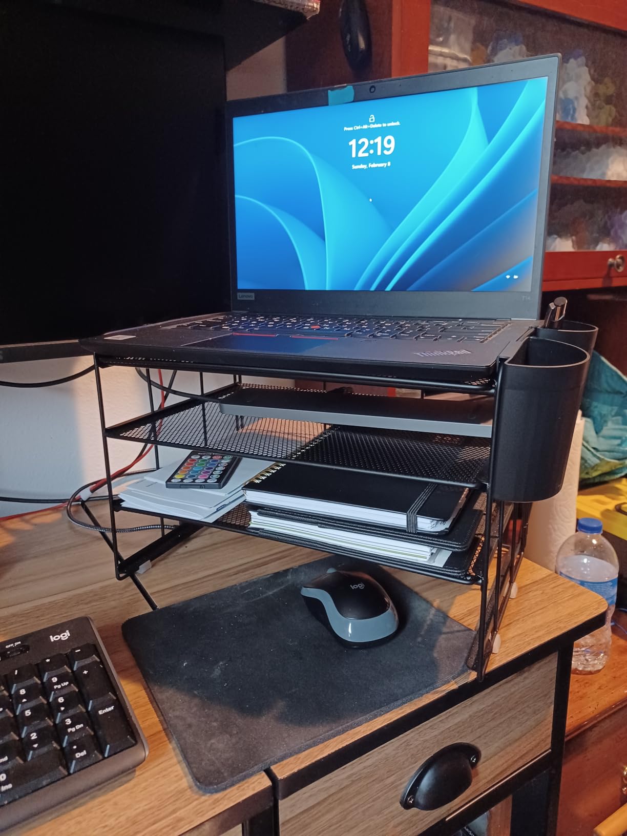 OPNICE Desk Organizer, 4-Tier Desktop File Organizer with Drawer and 2 Pen Holders, Office Desk Accessories, File Sorters, Workspace Organizers for Office Supplies (Black) customer photo 1