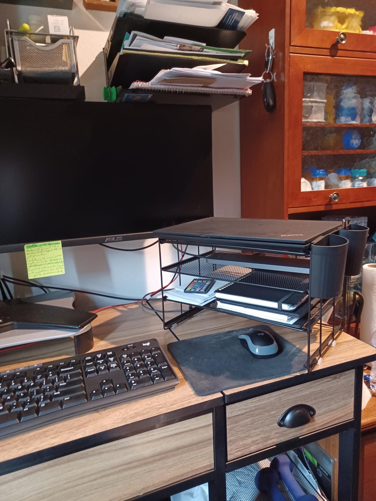 OPNICE Desk Organizer, 4-Tier Desktop File Organizer with Drawer and 2 Pen Holders, Office Desk Accessories, File Sorters, Workspace Organizers for Office Supplies (Black) customer photo 2