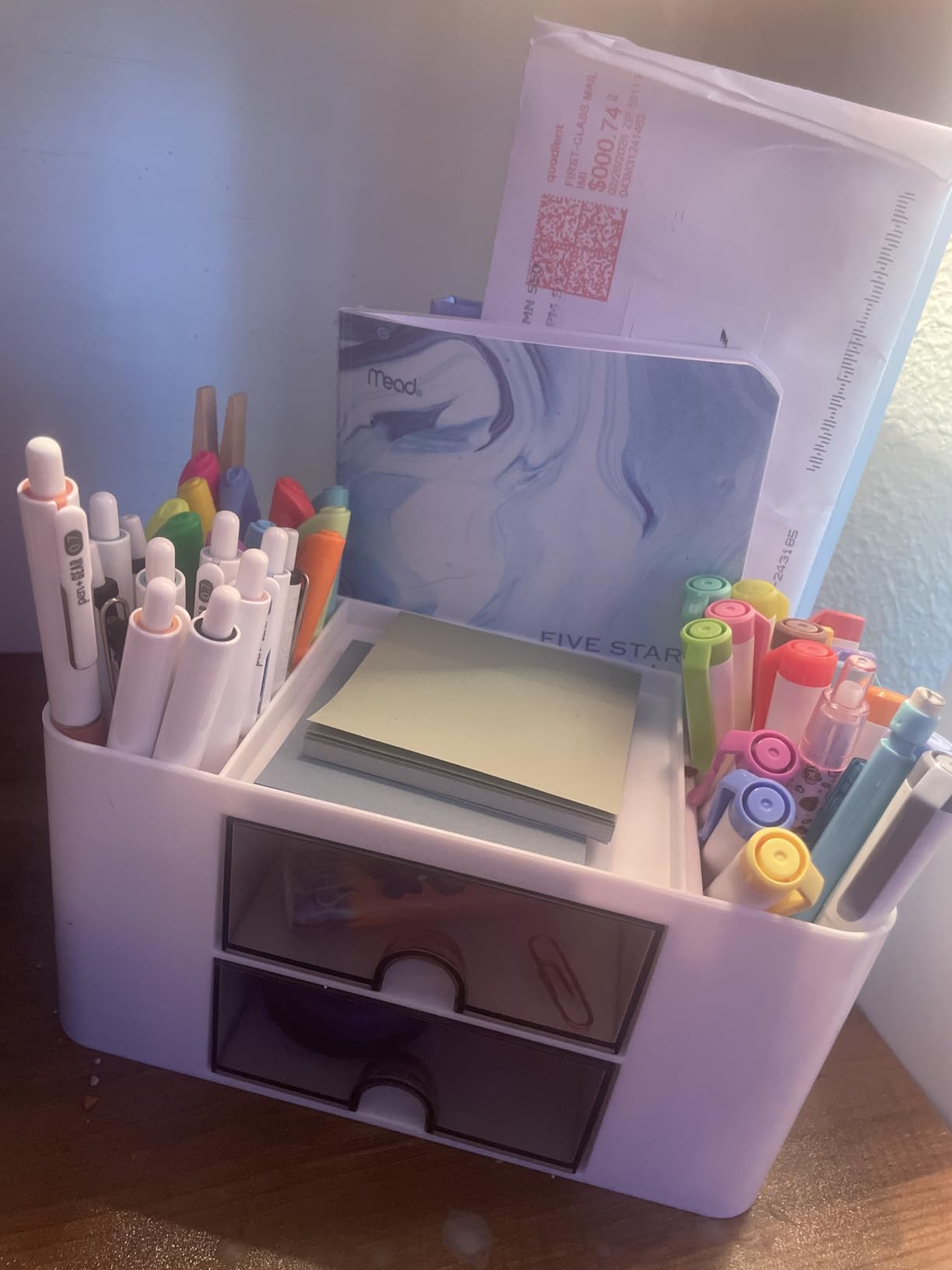 Marbrasse Pen Organizer with 2 Drawer, Multi-Functional Pencil Holder for Desk, Desk Organizers and Accessories with 5 Compartments + Drawer for Office Art Supplies (White) customer photo 1