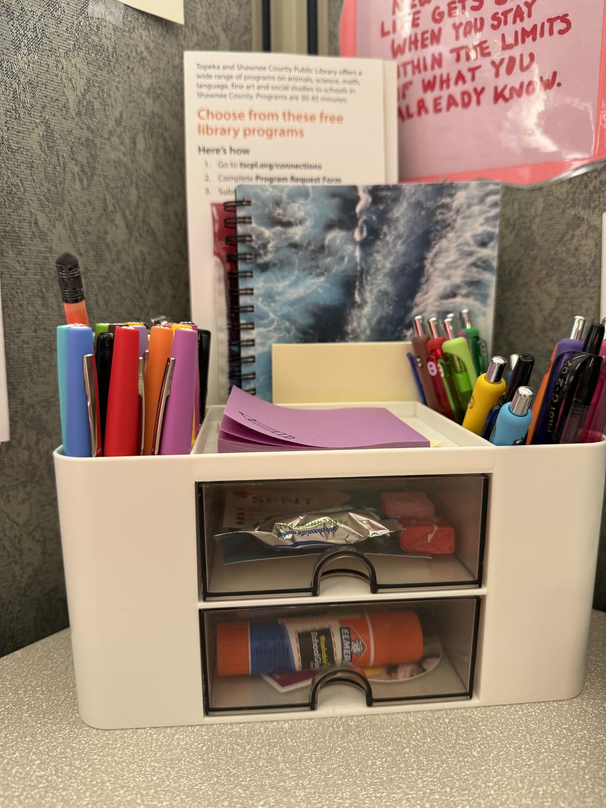 Marbrasse Pen Organizer with 2 Drawer, Multi-Functional Pencil Holder for Desk, Desk Organizers and Accessories with 5 Compartments + Drawer for Office Art Supplies (White) customer photo 2