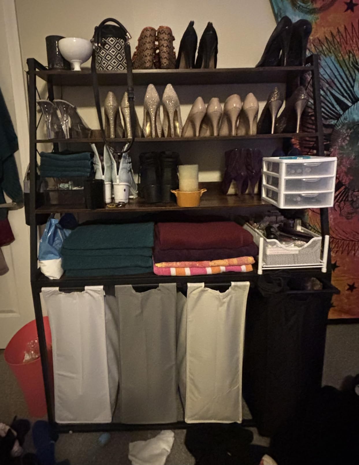 Laundry Basket, 3 Section Laundry Hamper with 4 Tiers Shelf, Pull-Out and Removable Laundry Bags, Large 3 x 15.87 Gallons, for Laundry Room Bathroom Rustic Brown PF05XLN customer photo 1