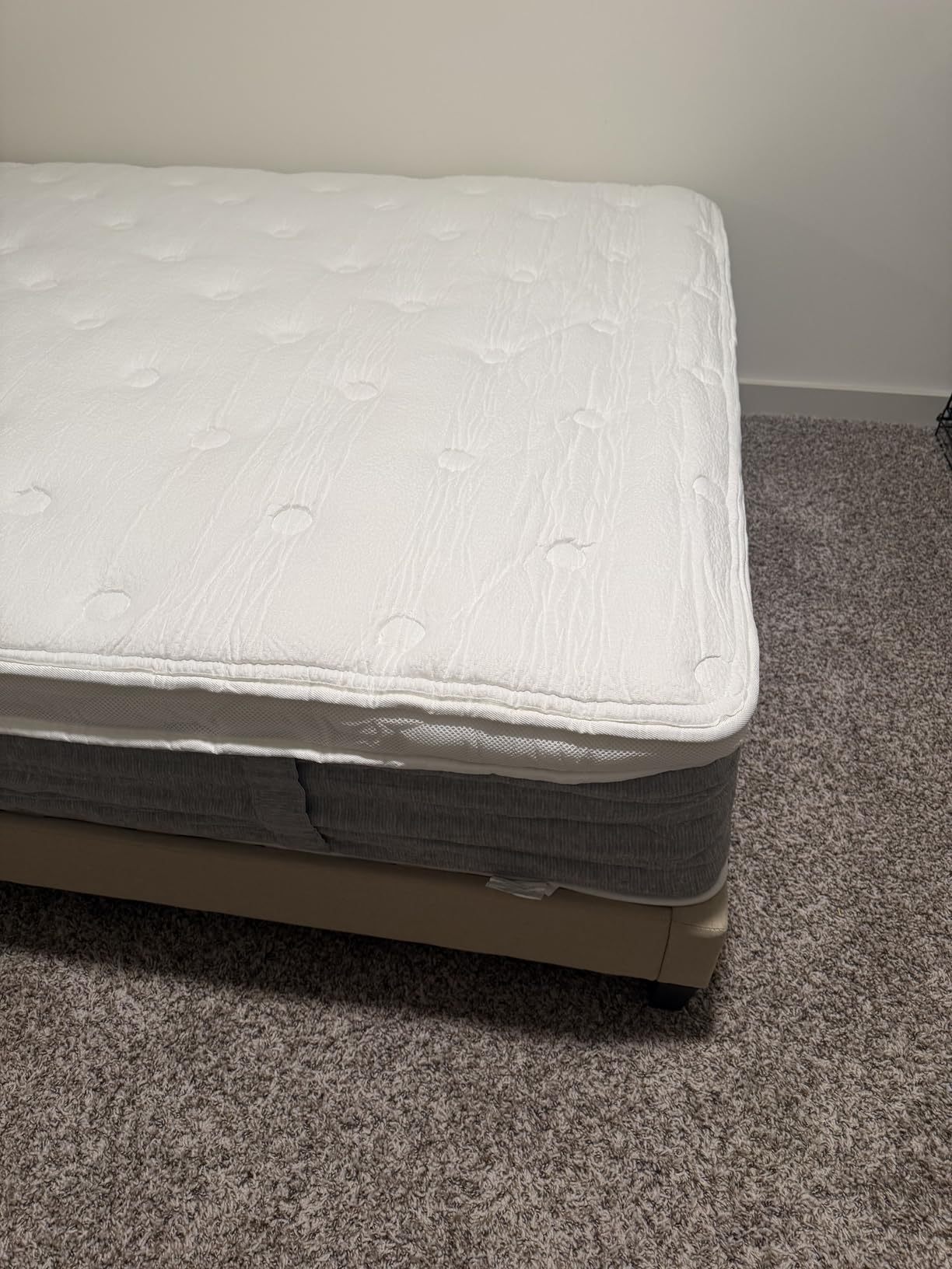 Allewie King Size Platform Bed Frame with Fabric Upholstered Headboard and Wooden Slats Support, Fully Upholstered Mattress Foundation, No Box Spring Needed, Beige customer photo 1