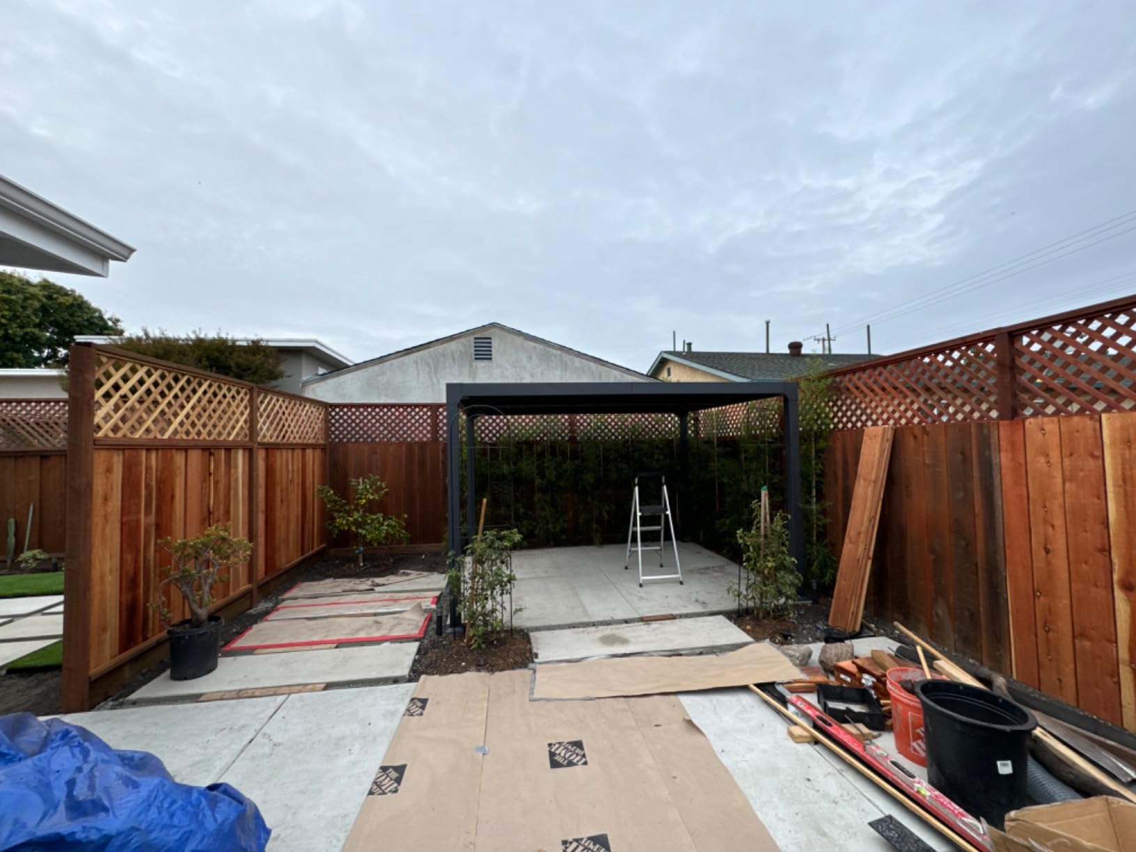 MELLCOM Aluminum Louvered Pergola - 12x20 with Adjustable Roof, Waterproof Curtains and Nets, White customer photo 2
