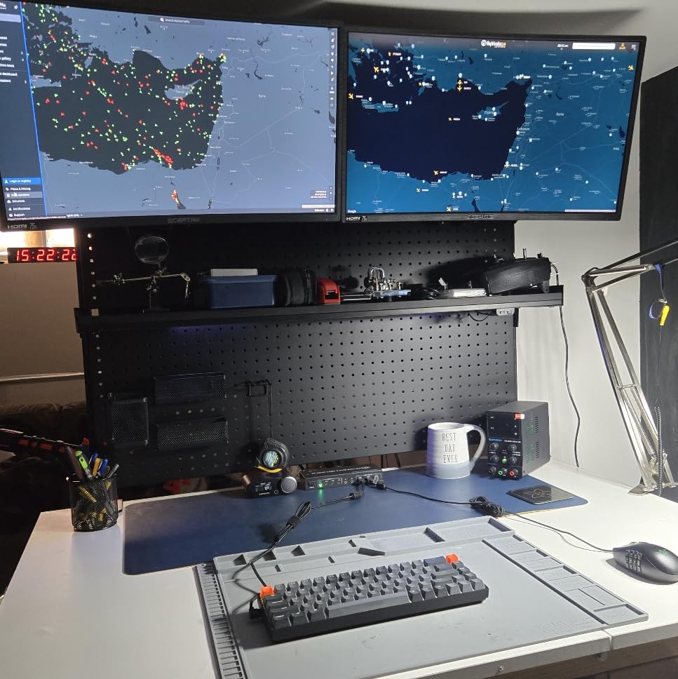 EUREKA ERGONOMIC Pegboard with Dual Monitor Stand,Steel Pegboard for Desk,Computer Accessories for Office, Privacy Panel for Gaming Desk, 4 Accessories Modular Hanging,43 x 34inch, Black customer photo 2