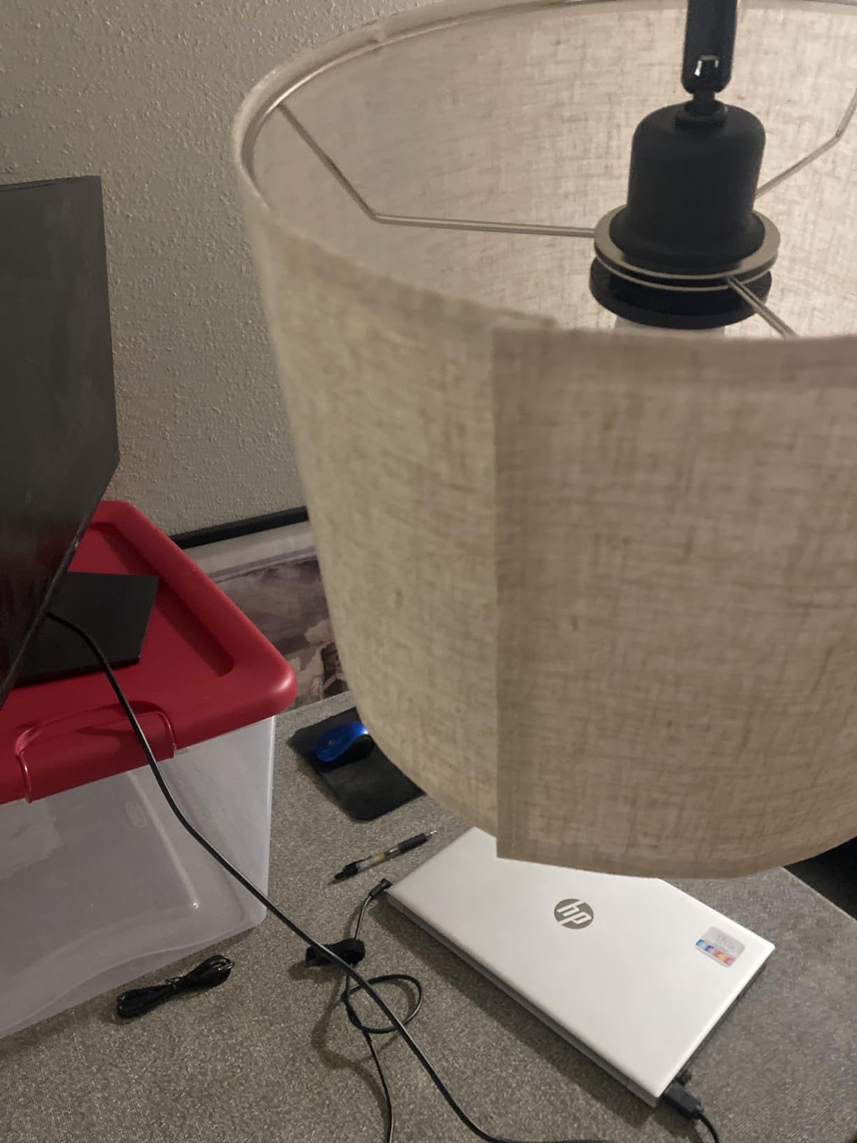 Ambimall Tall Floor Lamps with 3 Color Temperatures Bulb & Adjustable Linen Shade, for Living Room, Bedroom, Office, Classroom, Dorm Room (9W Bulb Included), Beige & Black, 60