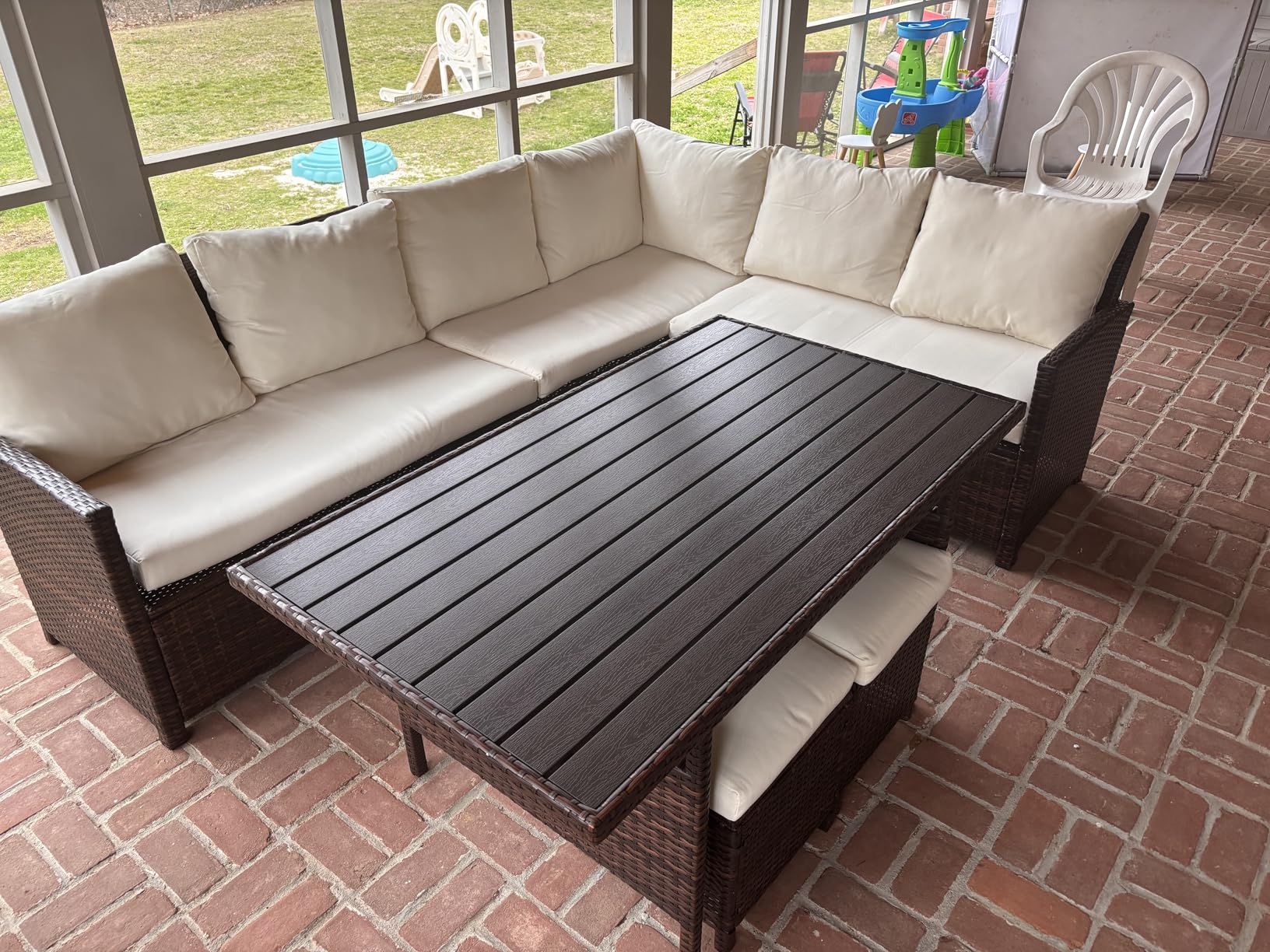 Wisteria Lane 7 Piece Patio Furniture Set, High Curved Back Wicker Patio Sectional, All Weather Outdoor Dining Set, Outdoor Furniture Patio Conversation Set with Ottoman, Blue customer photo 1
