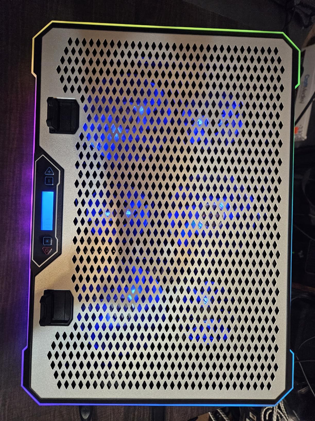 Aluminum Alloy RGB Gaming Laptop Cooler with 6 Fans and LCD Screen - 10 RGB Modes Memory Function, 4 USB Ports 3.0 and 2.0 Hub, 9 Height Adjustable for 10 to 21 Inch Laptops on Desk or Lap customer photo 2