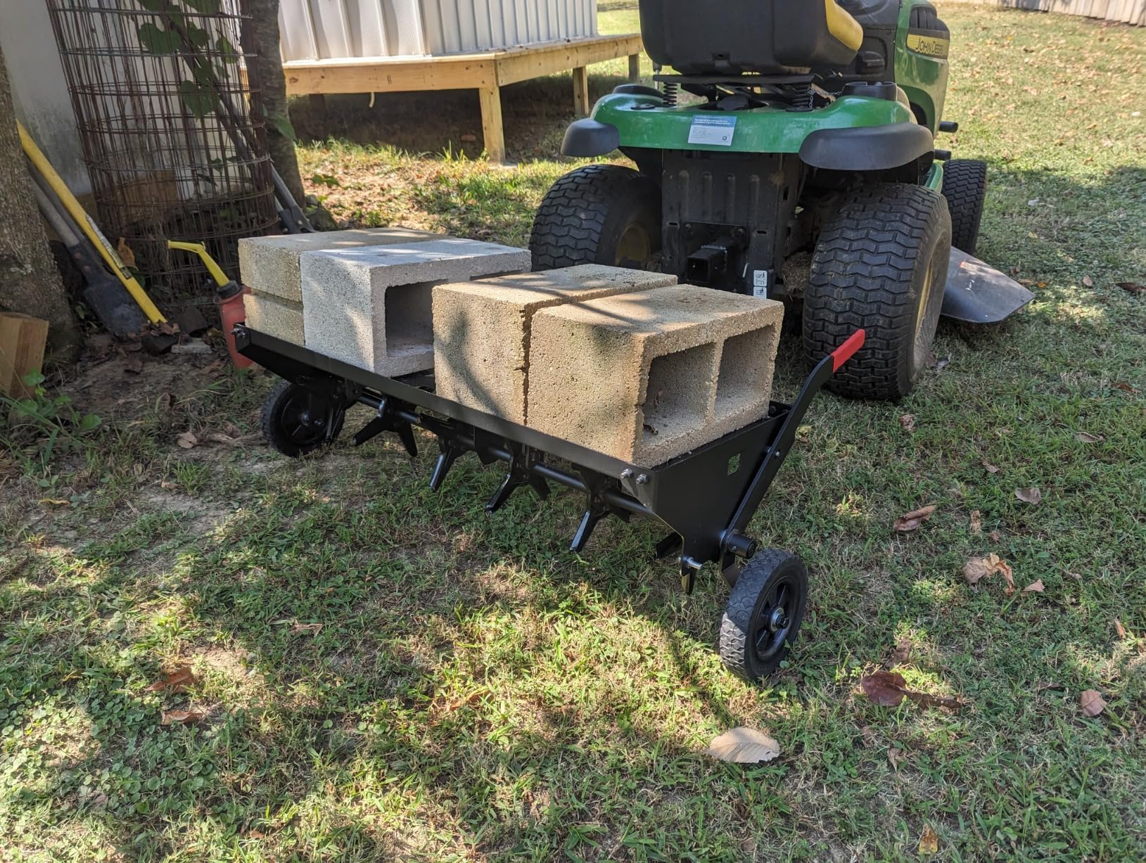 Suchtale 40-Inch Tow Behind Plug Aerator with Universal Hitch, Tow Plug Aerator with Extra-Wide Tow Bar, Durable Lawn Aerator Soil Penetrator Tractor with 24 Coring Plugs for Lawn, Farm and Garden customer photo 2