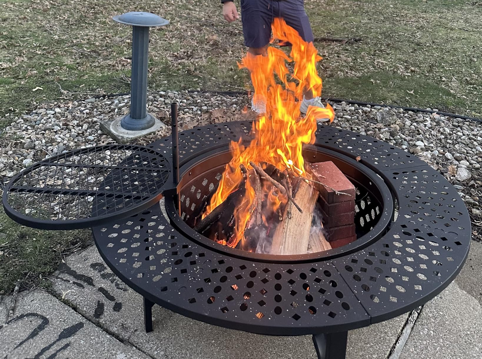 OutVue 36 Inch Fire Pit with 2 Grills, Wood Burning Fire Pits for Outside with Lid, Poker and Round Waterproof Cover, BBQ & Outdoor Firepit & Round Metal Table 3 in 1 for Patio, Picnic, Party customer photo 1