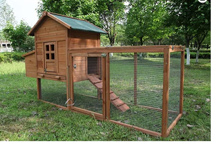 80in Large Chicken Coop, Waterproof Outdoor Hen House for 2-4 Chickens, Wooden Chicken House with Nesting Box, Removable Tray, PVC Cover, Run, for Garden Backyard Cage customer photo 2