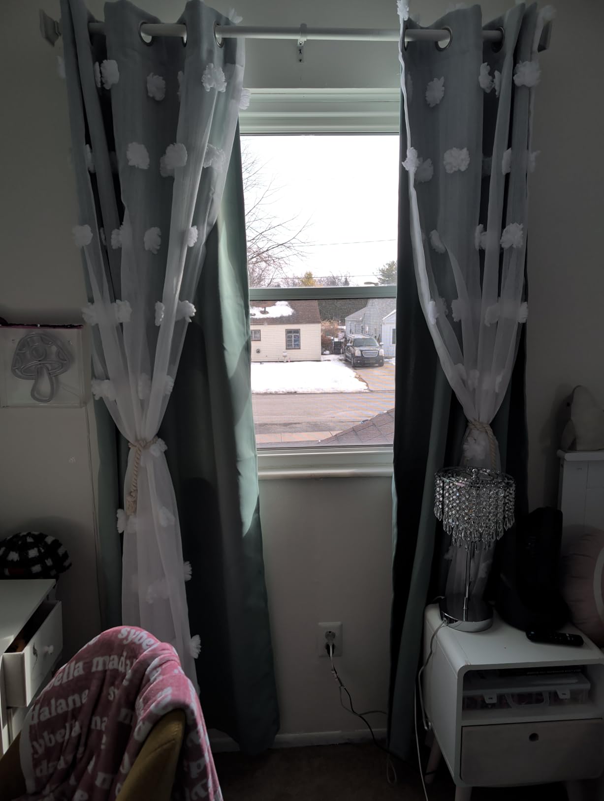 MYSKY HOME Pink Curtains for Girls Bedroom 84 Inches Long Blackout Nursery Curtains Double Layer Pom Pom Sheer Overlay Kids Toddler Room Decor Grommet Privacy Room Darkening Window Drapes 52 x 84 Inch customer photo 1