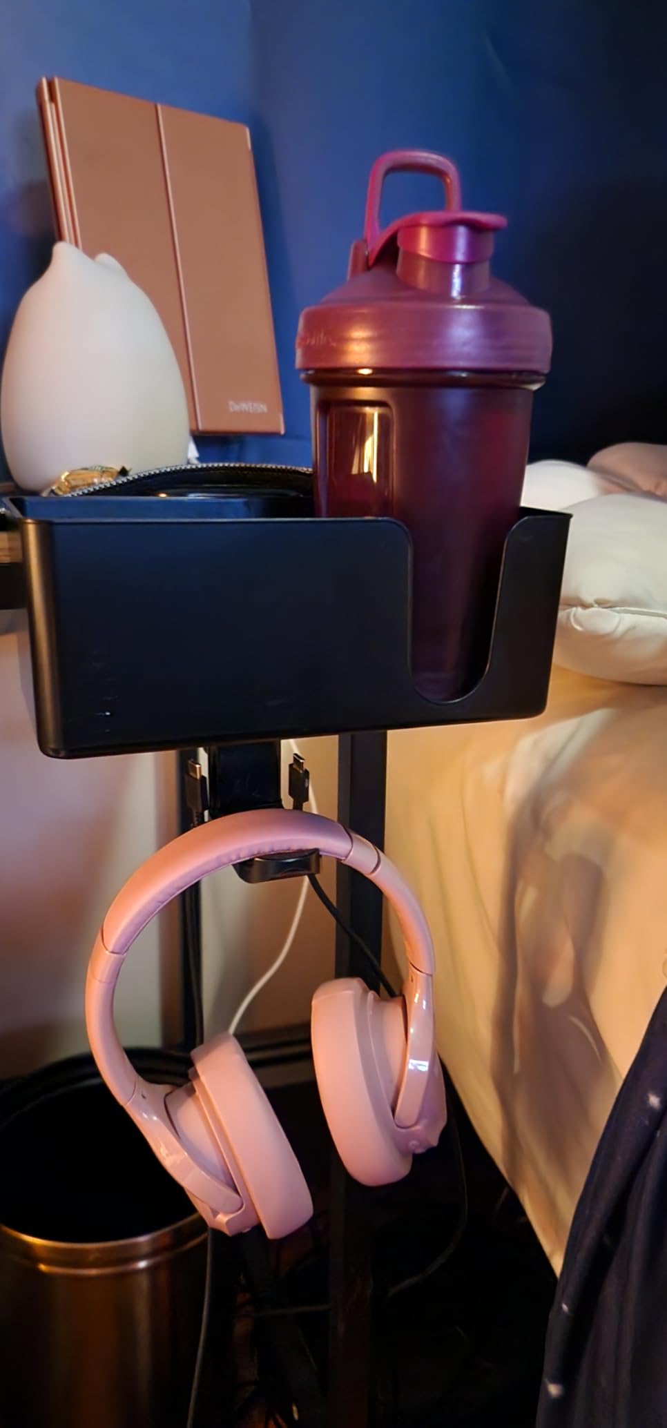 KDD 4 in 1 Desk Cup Holder - Clamp on Under Desk Headphone Hanger - Rotating Headphone Holder Detachable Pen Cup Holder Desktop Storage for Cup, Phone and Pen (Black) customer photo 1