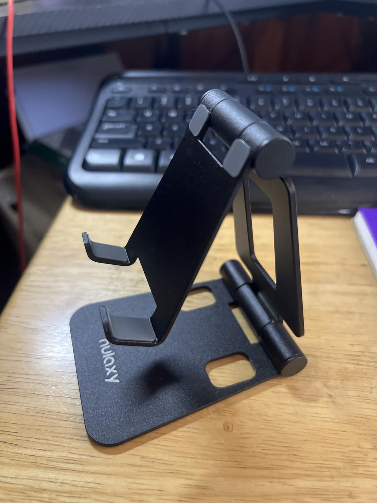 Nulaxy Dual Folding Cell Phone Stand, Fully Adjustable Foldable Desktop Phone Holder Cradle Dock Compatible with iPhone 17 16 15 14 13 12 11 Pro Xs Xs Max Xr X 8, Nintendo Switch, All Phones - Gold customer photo 1