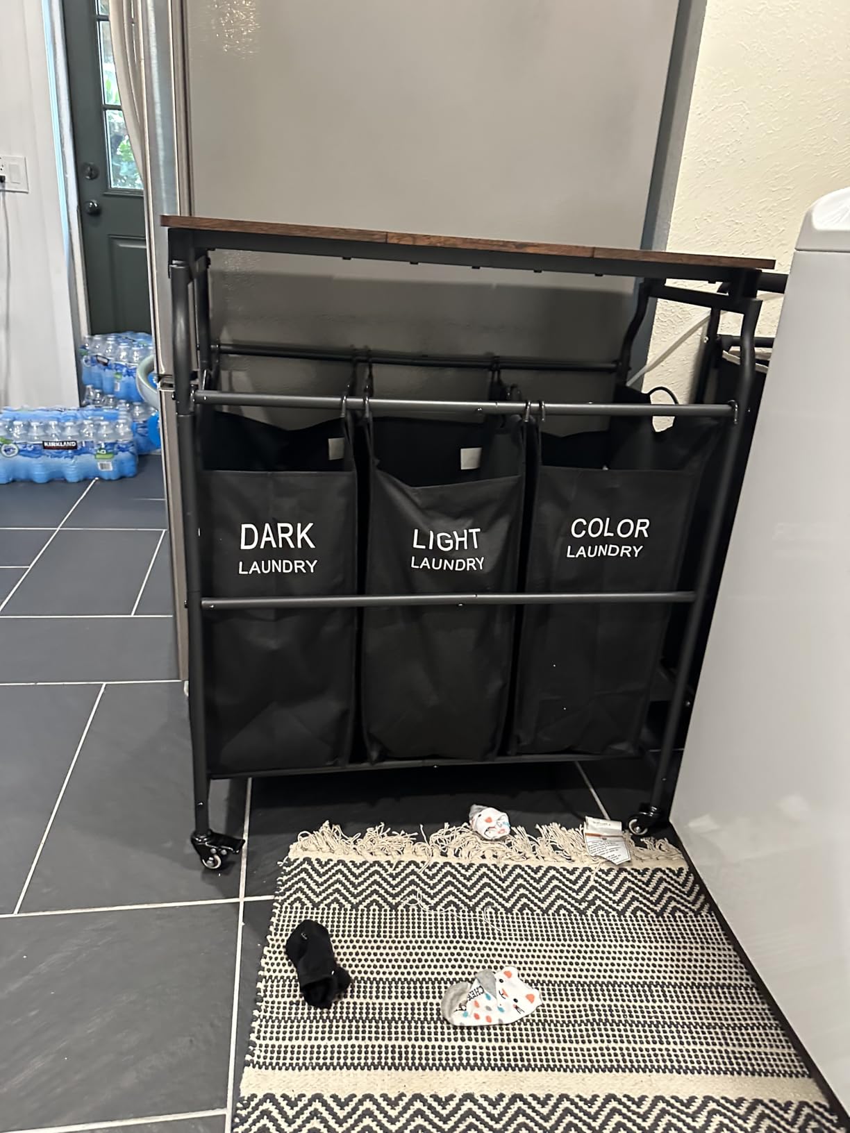 Hoctieon 3 Section Laundry Sorter Cart with Ironing Board, Laundry Hamper with Shelf and Rolling Wheels, Heavy Duty Laundry Basket Organizer, Large Clothes Separator Hamper with Removable Bags, Black customer photo 2