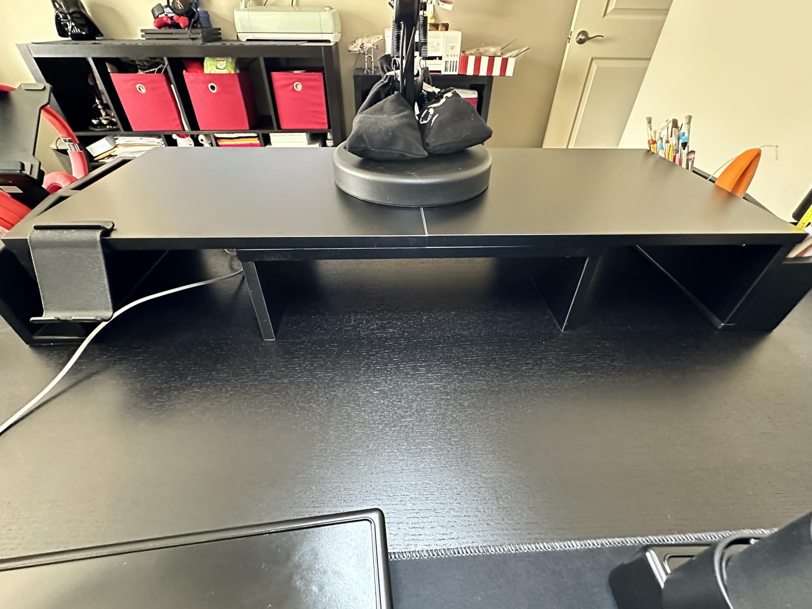 Simple Houseware Desk Dual Monitor Stand Riser with Drawer, Rustic Brown customer photo 2