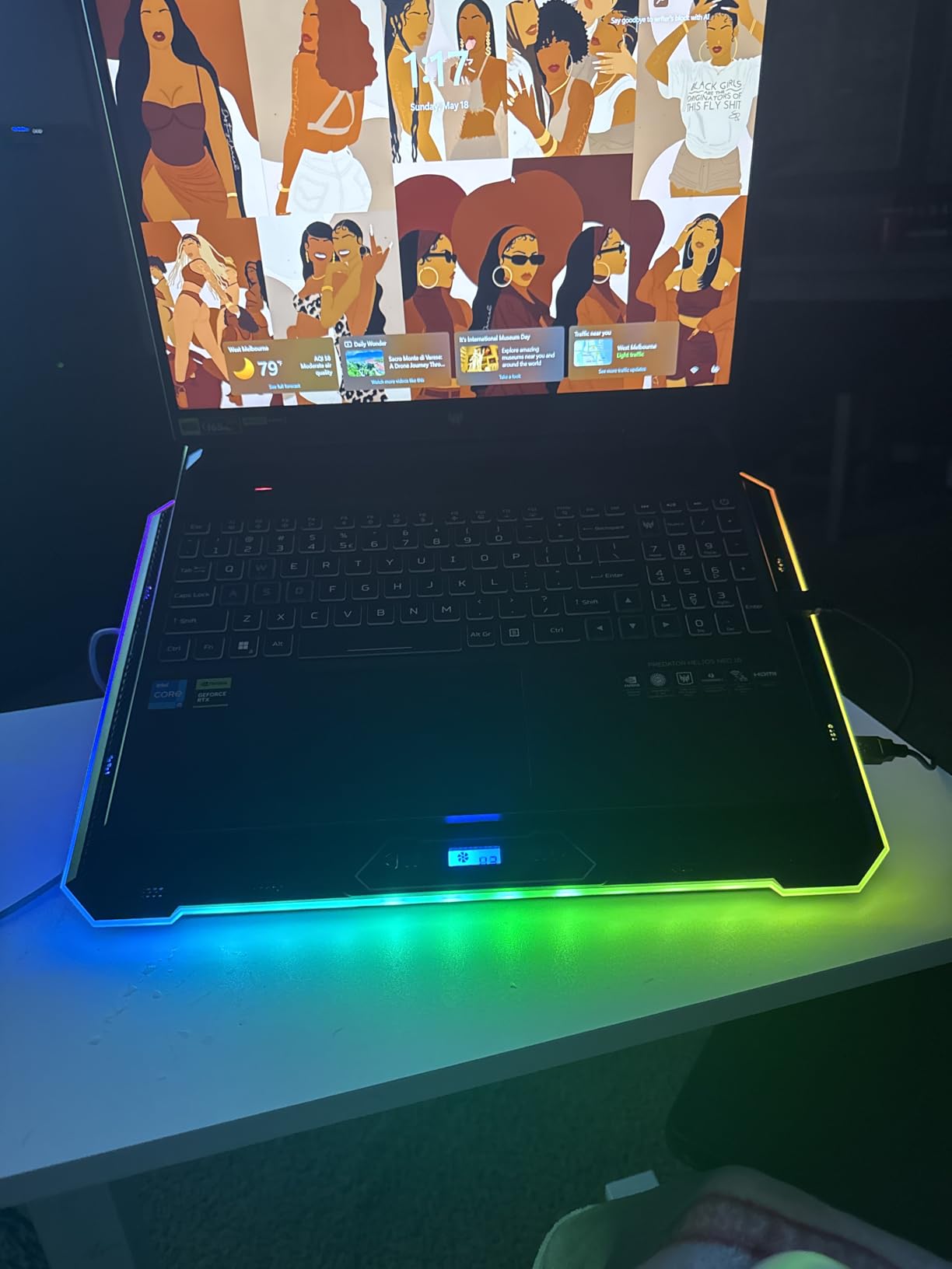 Gaming Laptop Cooler with 13 Ultra Quiet Fans, LCD Screen and Multi Color RGB - 10 Lighting Modes, 9 Adjustable Heights, Dual USB Ports, Built in Phone Holder for 15 to 21 Inch Laptops on Desk or Lap customer photo 2