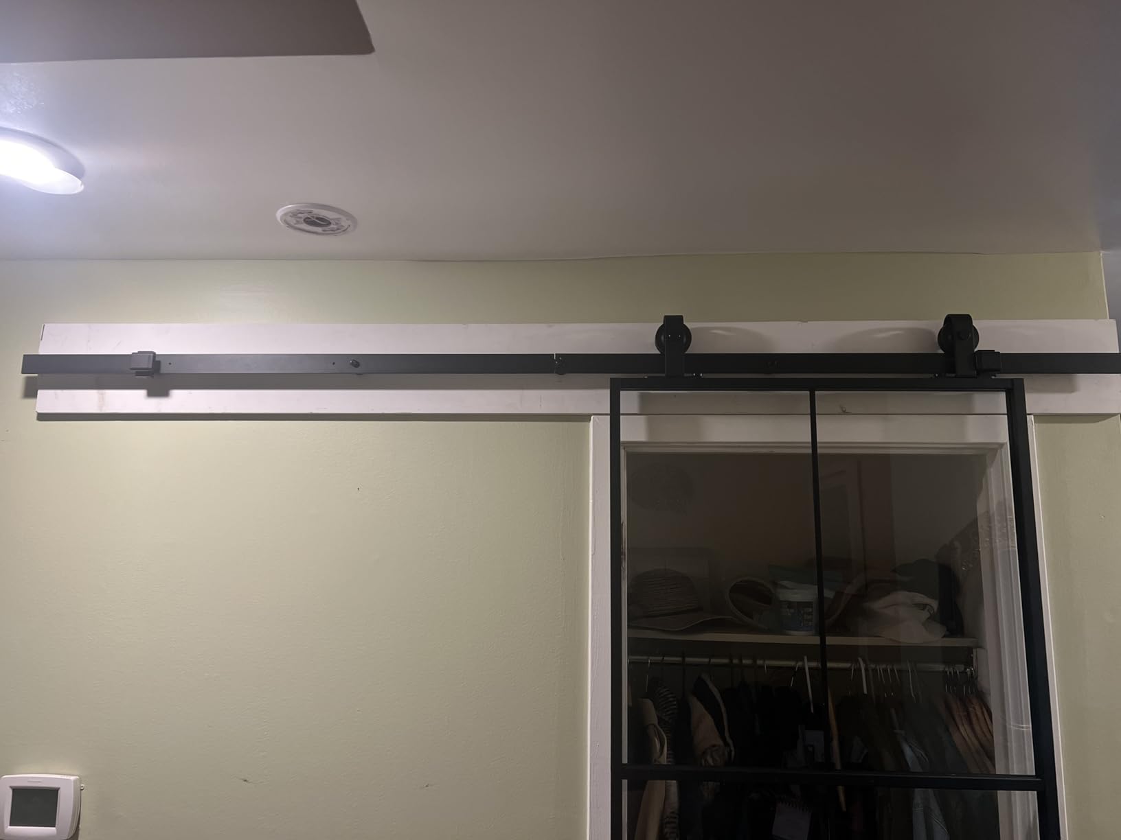 JUBEST 36in x 84in Glass Sliding Barn Door, 3-Panel Black Aluminum Frame and Clear Tempered Glass Modern French Door, Easy to Install (No Sliding Hardware Kit) customer photo 1