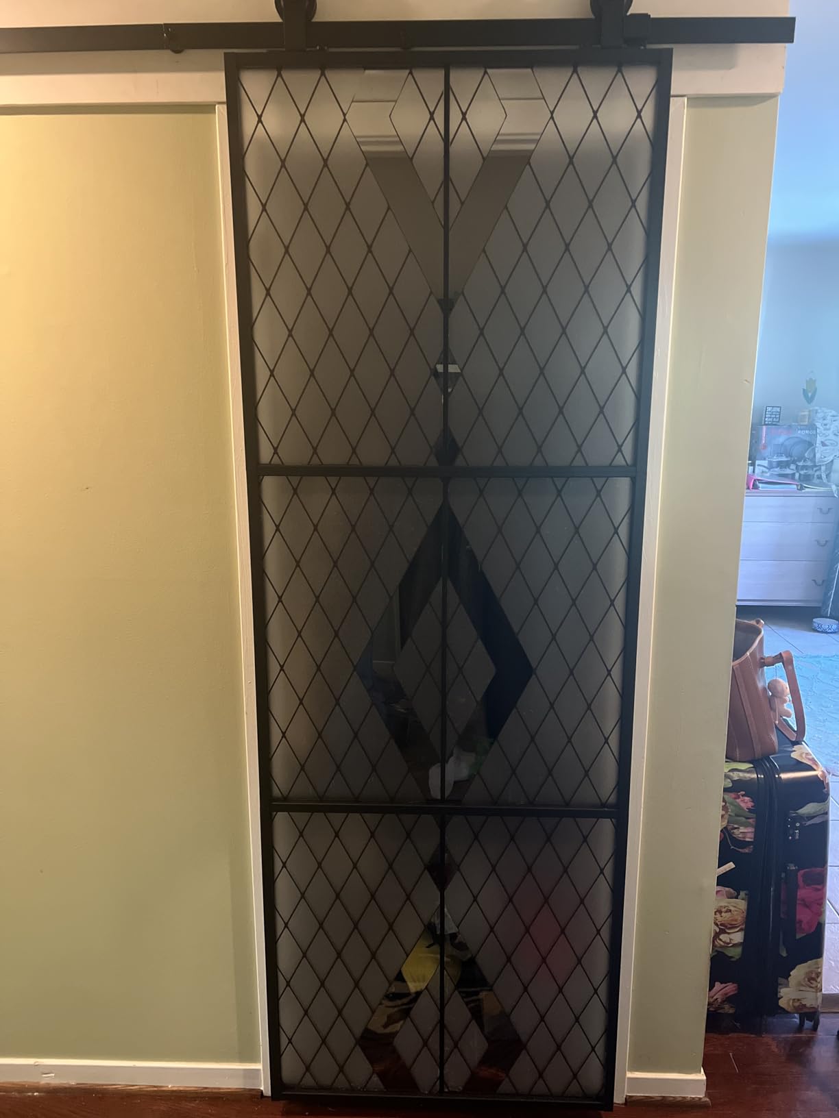JUBEST 36in x 84in Glass Sliding Barn Door, 3-Panel Black Aluminum Frame and Clear Tempered Glass Modern French Door, Easy to Install (No Sliding Hardware Kit) customer photo 2