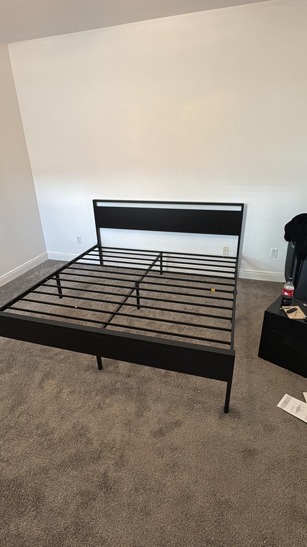 SHA CERLIN 14 Inch Queen Size Metal Platform Bed Frame with Wooden Headboard and Footboard, Mattress Foundation, No Box Spring Needed, Large Under Bed Storage, Non-Slip Without Noise, Black Oak customer photo 1