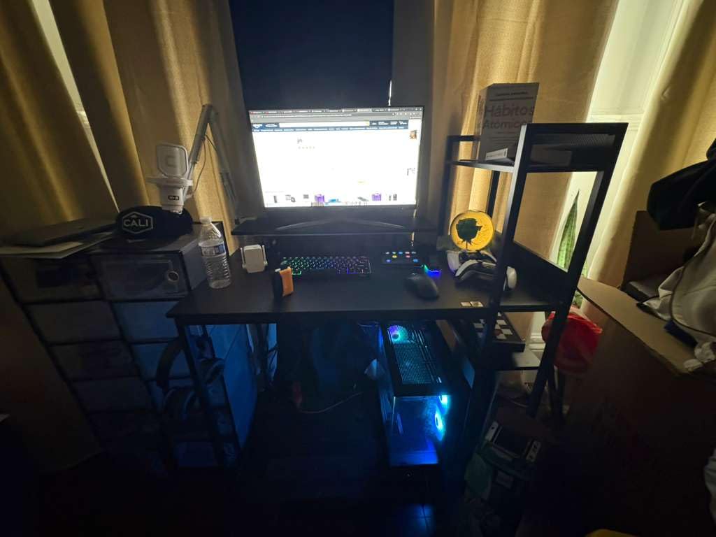 ODK Reversible Gaming Desk LED Lights, 40 Inch Computer Desk with Storage Shelves & Monitor Stand, Study Table for Home Office, Small Space Bedroom, Carbon Fiber Black customer photo 1