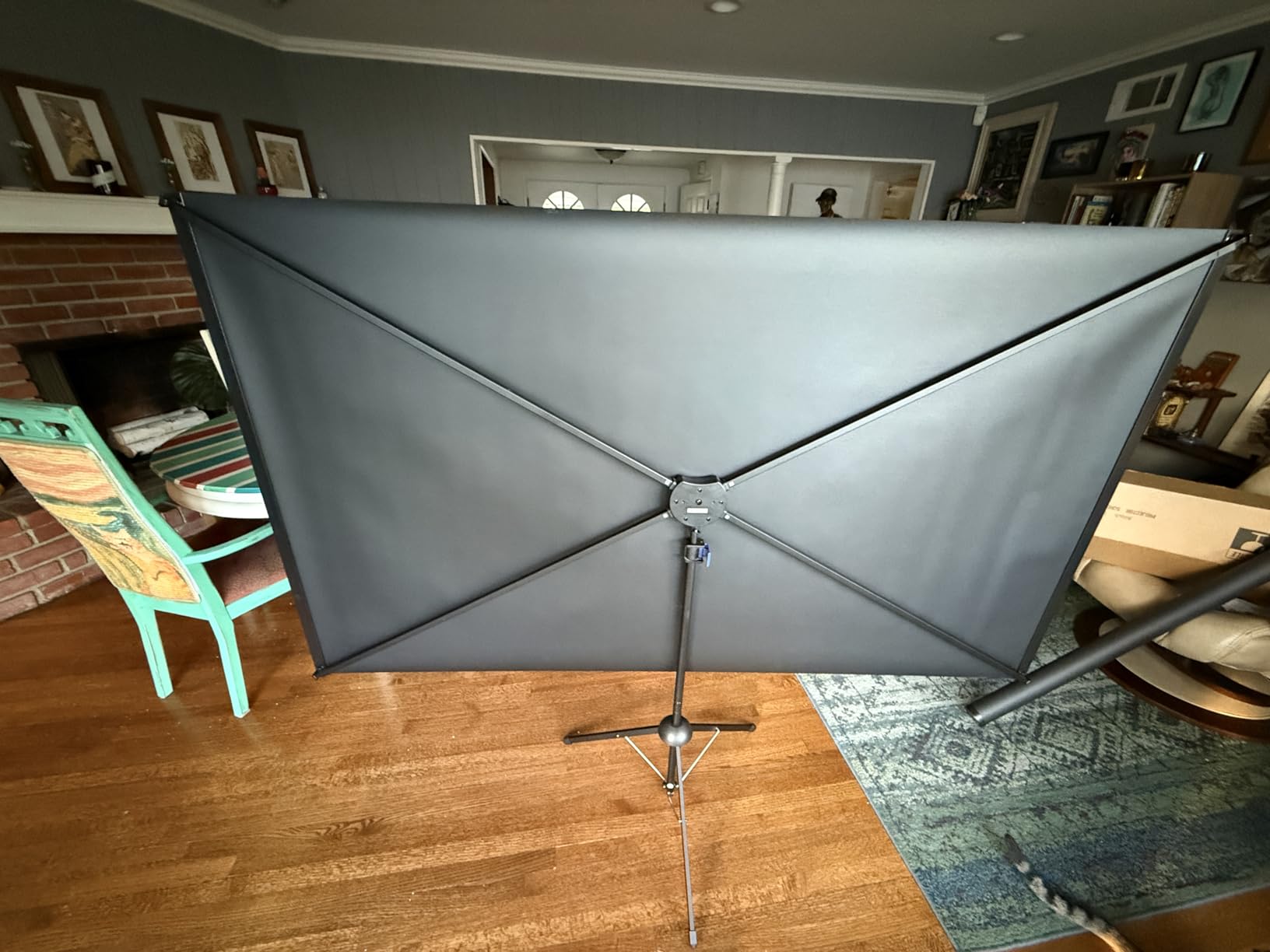 Projector Screen with Stand, Paris RHONE 100-inch Outdoor Indoor Projector Screen 16:9 4K HD PVC, 1.5 Gain Portable Wrinkle-Free Movie Screen for Home Backyard Theater with Carry Bag, Ground Nails customer photo 2