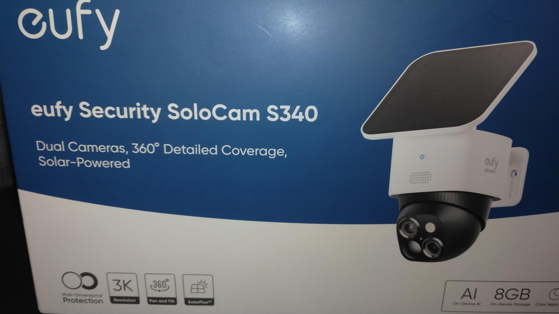 eufy Security SoloCam S340, Solar Security Cameras Wireless Outdoor, Cameras for Home Security, 360° Pan & Tilt Surveillance, No Blind Spots, 2.4 GHz Wi-Fi, No Monthly Fee, HomeBase S380 Compatible customer photo 1