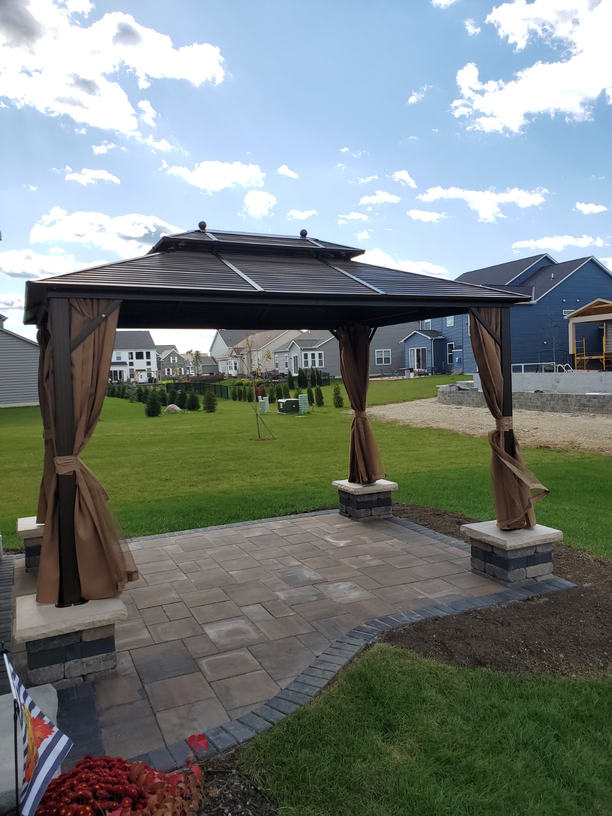 EROMMY 10' x 12' Hardtop Gazebo, Aluminum Frame Gazebos with Galvanized Steel Double Roof, Permanent Outdoor Metal Pavilion with Curtain and Netting for Patio, Lawn, Deck customer photo 1