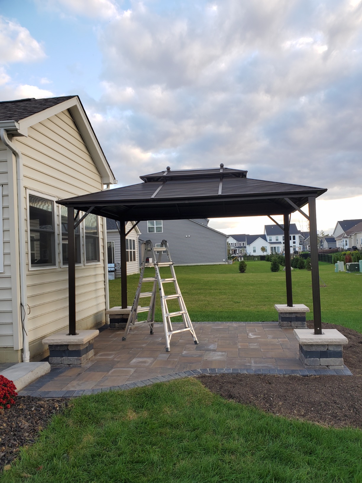EROMMY 10' x 12' Hardtop Gazebo, Aluminum Frame Gazebos with Galvanized Steel Double Roof, Permanent Outdoor Metal Pavilion with Curtain and Netting for Patio, Lawn, Deck customer photo 2