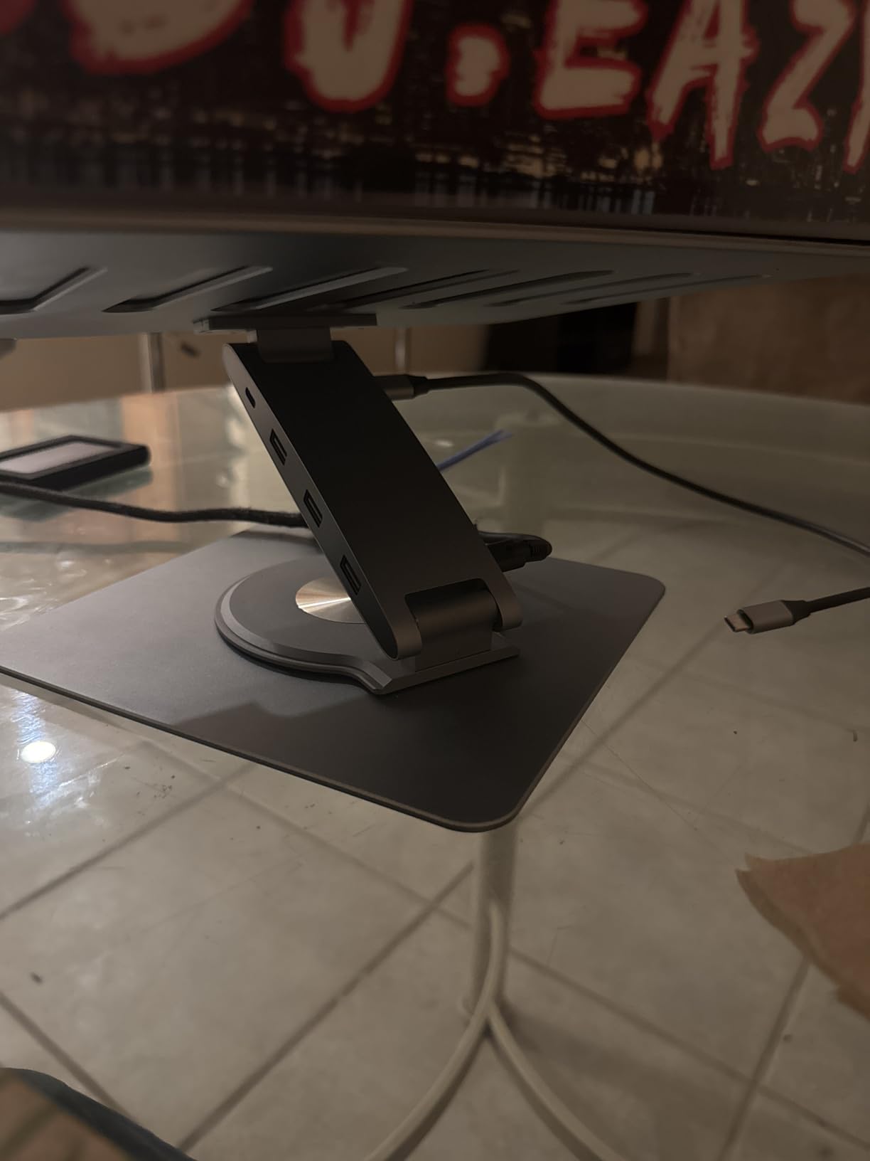 Adjustable Tablet Stand with USBC Hub 7-in-1, Aluminum Tablet Holder with Docking Station, 360° Swivel Base, 4K HDMI, 100W PD Charging, USB 3.0, SD/TF Reader, 3.5mm Audio, for iPad with USB-C Port customer photo 1