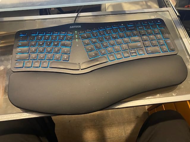 Arteck Ergonomic USB Wired Keyboard with Cushioned Wrist & Palm Rest, Backlit 7 Colors & Adjustable Brightness Comfortable Natural Split Keyboard with 6 Feet Wire for Windows Computer Desktop Laptop customer photo 2