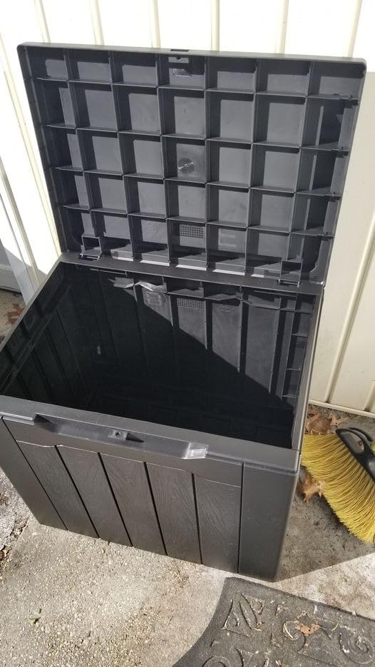 Flamaker Outdoor Storage Box 80 Gallon Resin Waterproof Deck Box Delivery Box with Wood Texture Large Storage Bin for Patio Cushions (Brown) customer photo 2