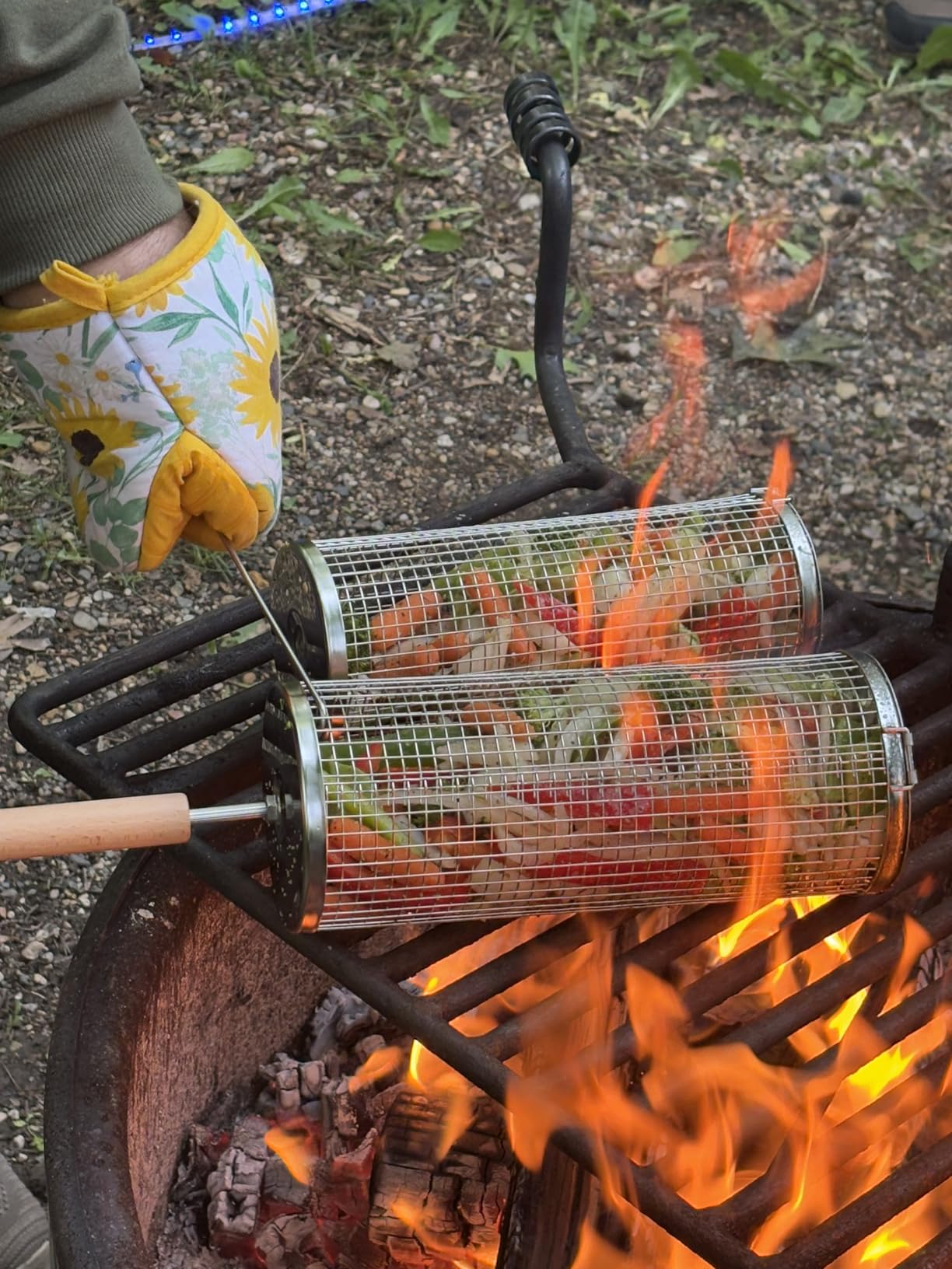 Rolling Grill Basket, Removable Wooden Handle, 304 Stainless Steel, Nesting BBQ Tools, Smoker Grilling Accessories for Vegetable, Outdoor Cooking Camping, Birthday Gifts for Men Dad Husband customer photo 2