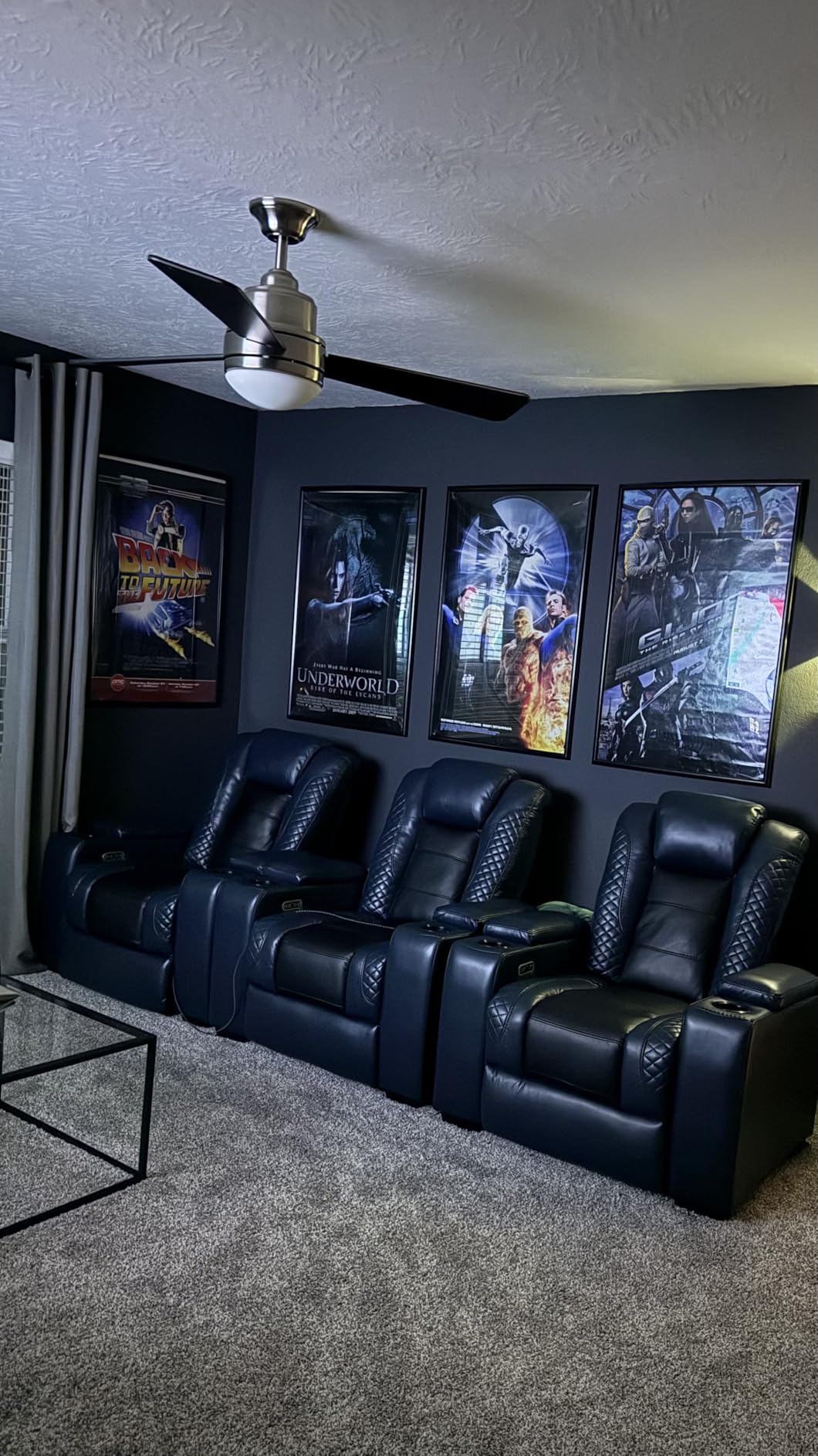 ANJ Power Recliner Home Theater Seating, Electric Recliner Chair with Adjustable Headrest, PU Leather Dual Motor Movie Reclining Chairs with Cup Holders LED Lights, USB Port, Hidden Arm Storage (Black) customer photo 1