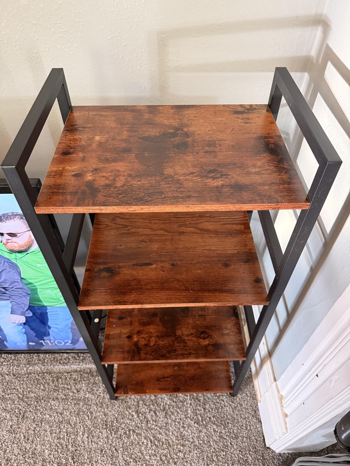 Yoobure 4 Tier Bookshelf - Small Book Shelf Industrial Bookcase, Narrow Book Case Book Storage Organizer for CD/Movie/Book, Bookshelves for Bedroom Office Living Room customer photo 1