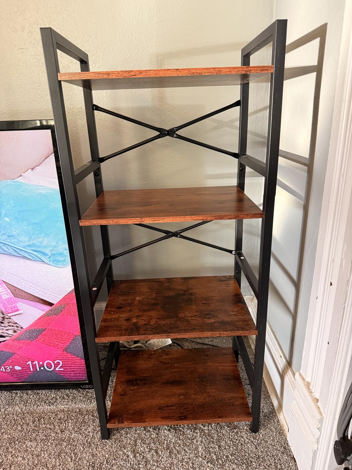 Yoobure 4 Tier Bookshelf - Small Book Shelf Industrial Bookcase, Narrow Book Case Book Storage Organizer for CD/Movie/Book, Bookshelves for Bedroom Office Living Room customer photo 2