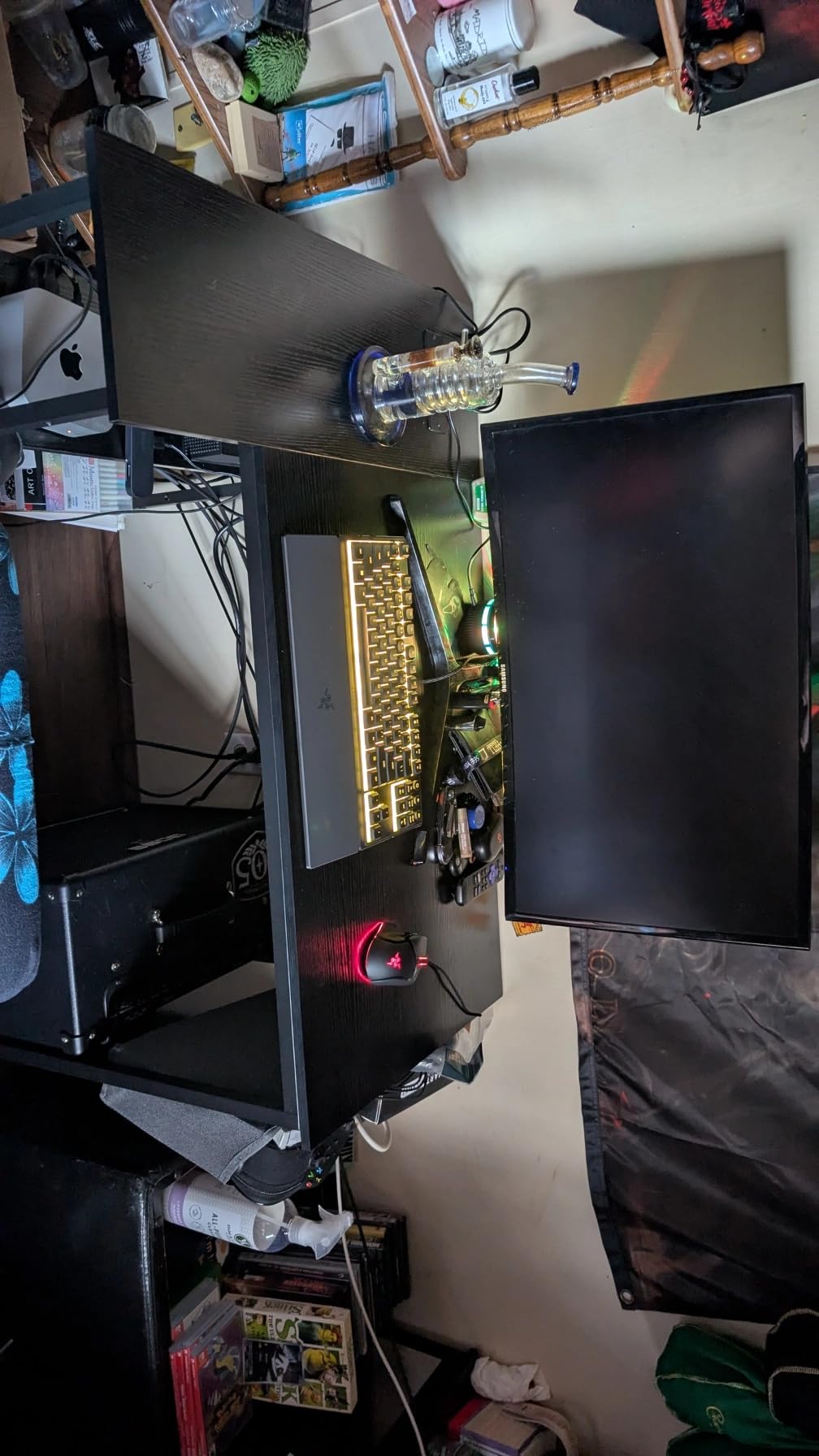 TIQLAB Small L Shaped Desk with Power Outlets - 40 inch Gaming Corner Computer Desk Writing Table, Reversible Large Storage Shelves, Bookshelf Workstation for Study Play Work Home Office, Black customer photo 1