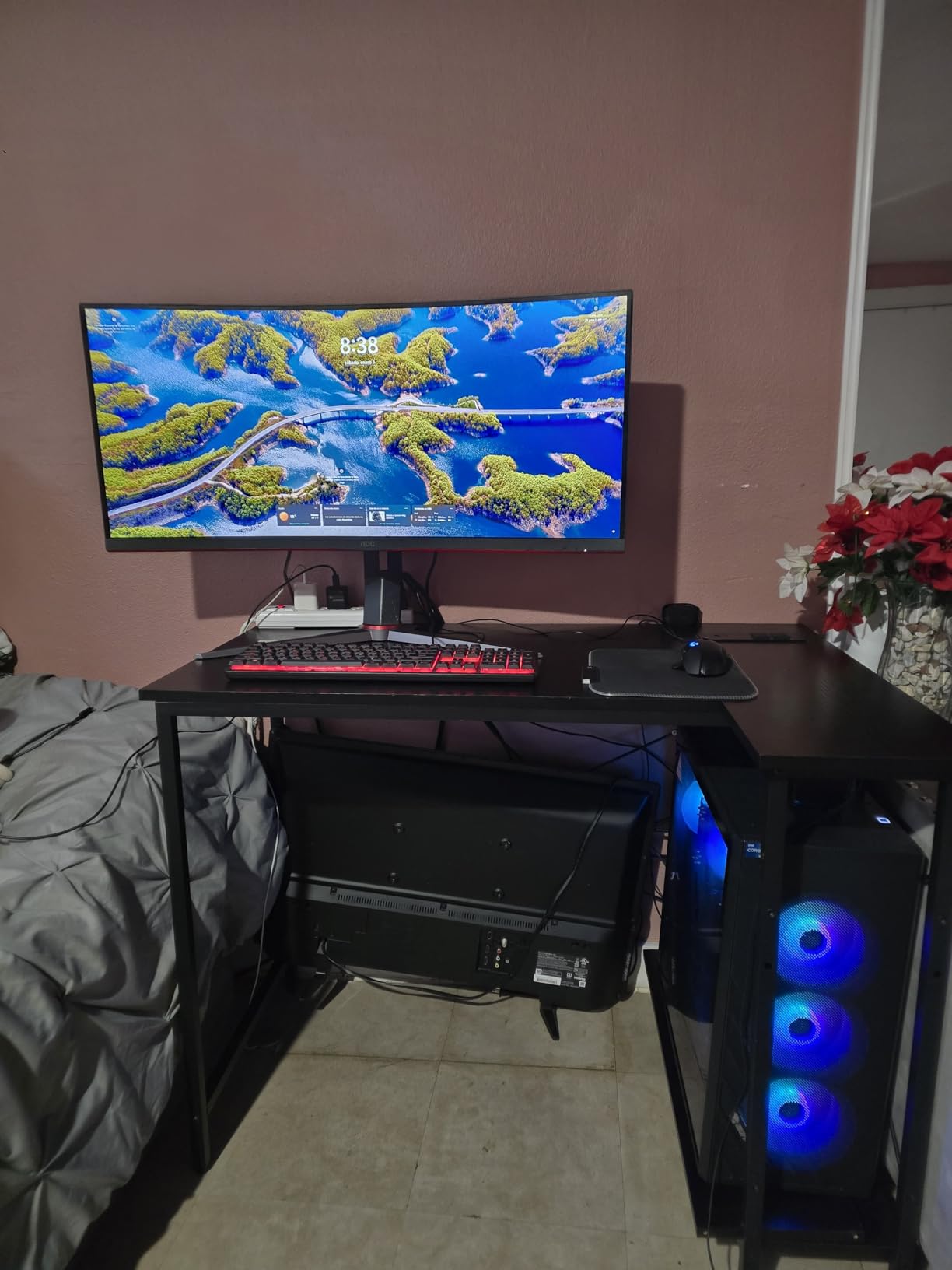 TIQLAB Small L Shaped Desk with Power Outlets - 40 inch Gaming Corner Computer Desk Writing Table, Reversible Large Storage Shelves, Bookshelf Workstation for Study Play Work Home Office, Black customer photo 2