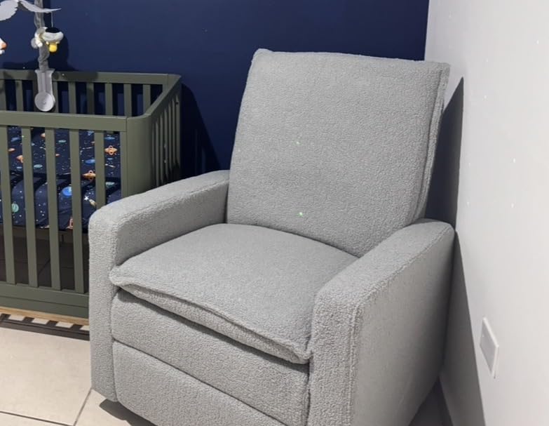 Oxford Baby Uptown Upholstered Glider Recliner Rocking Chair 360° Swivel for Nursery and Living Room - Boucle White customer photo 1