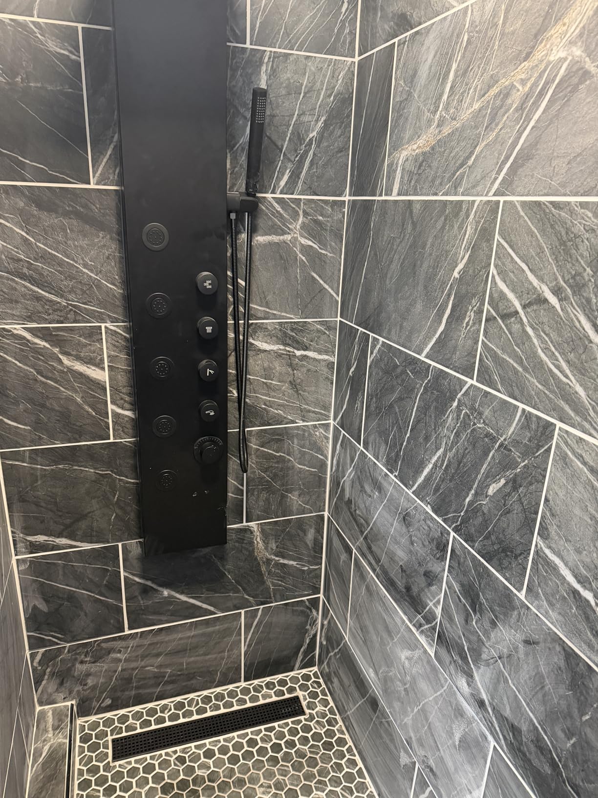 Homevacious Stainless Steel Shower Panel Tower System, Rainfall Waterfall Shower Head,5 Massage Body Jets and Handheld,Wall Mounted Multi-Function Bathroom Shower Panel,Matte Black customer photo 1