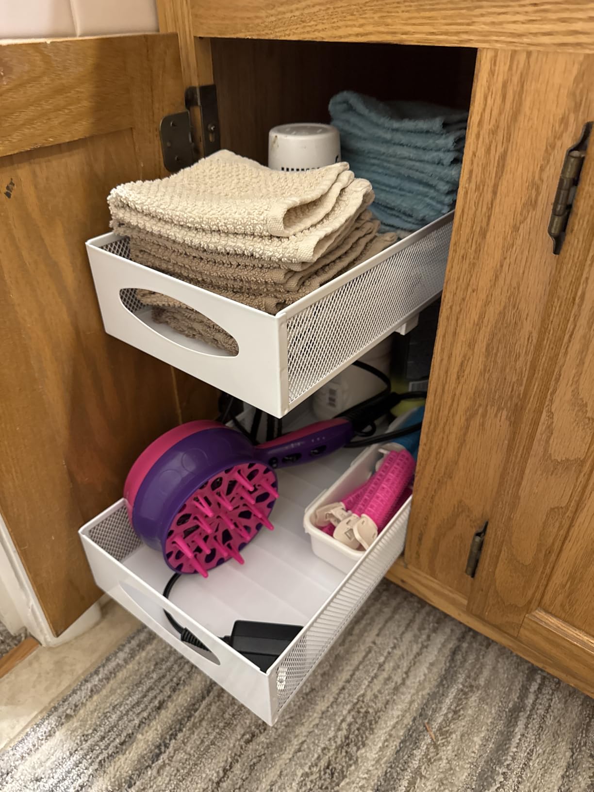 Under Sink Organizer, 2 Tier Pull out Cabinet Organizer Baskets with Mesh Sliding Drawers, Slide out Storage Shelf for Home, Kitchen, Bathroom, Pantry customer photo 2
