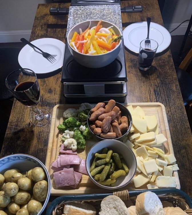 Raclette Table Grill - Indoor Electric Grill Griddle - Nonstick Extra Large Reversible 4-In-1 Outdoor Dishwasher Safe with Cheese 12 Paddles 12 Spatulas for 12 Person, FD-12RN1650 customer photo 1