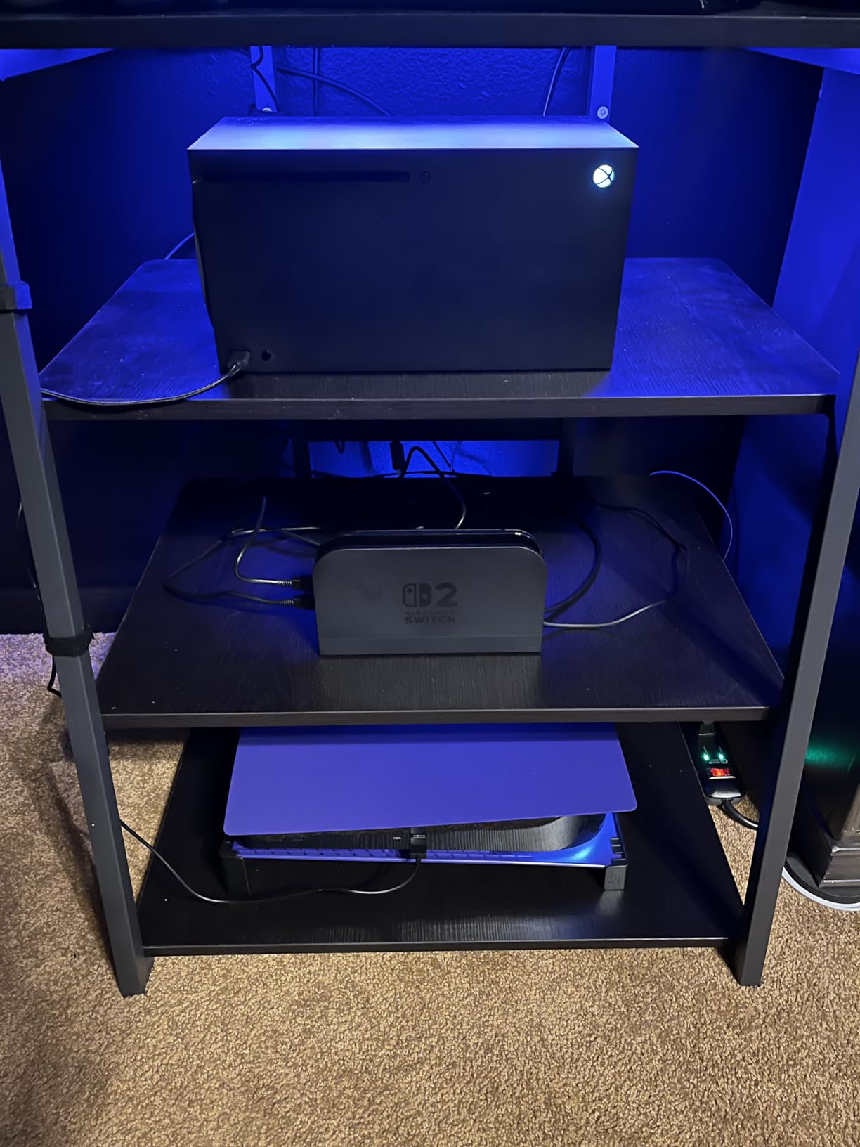 Armocity 4-Tier AV Media Stand with Power Strips, Corner TV Stand with LED Lights, Rack Audio Tower with Adjustable Shelves, Corner Entertainment Center, 30'', Black Walnut customer photo 2