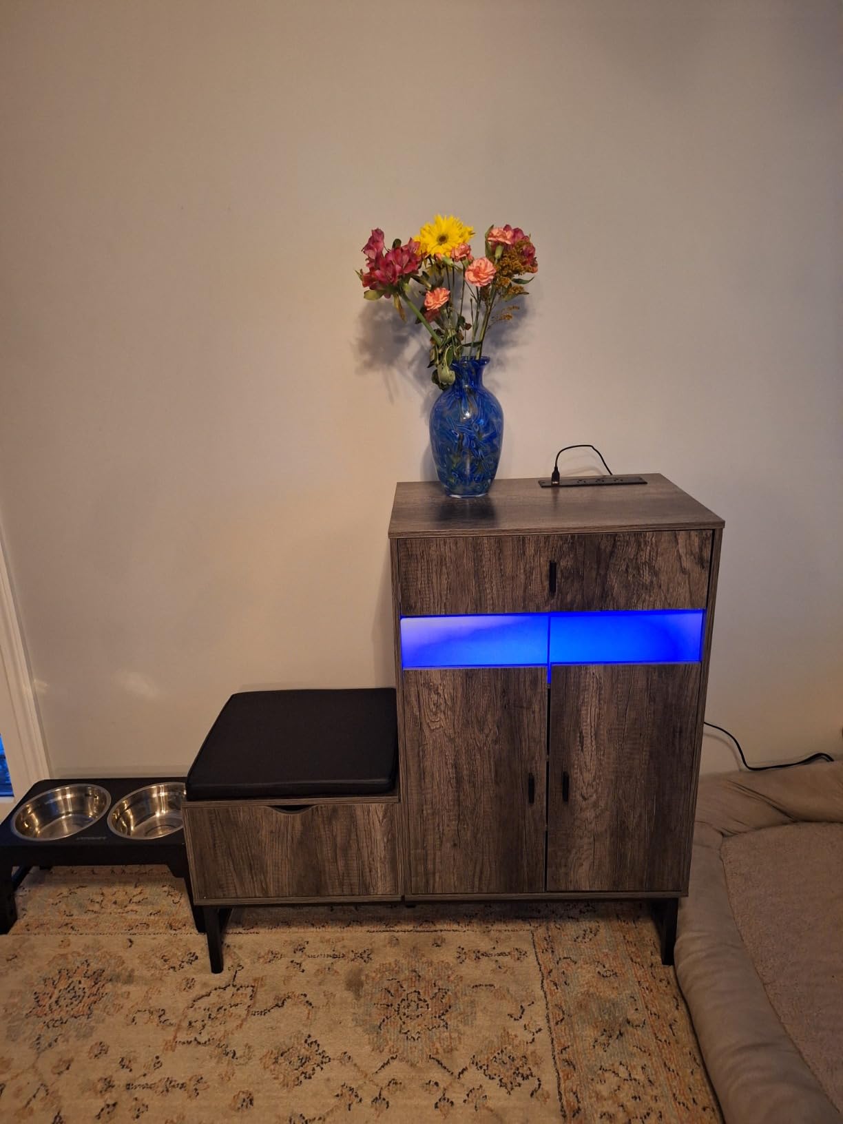 Armocity Shoe Cabinet Storage for Entryway - Freestanding Shoe Rack Bench with LED Lights & Power Outlets, Reversible Shoe Storage Cabinet Organizer with Drawer and Hidden Compartment, Grey Oak customer photo 1