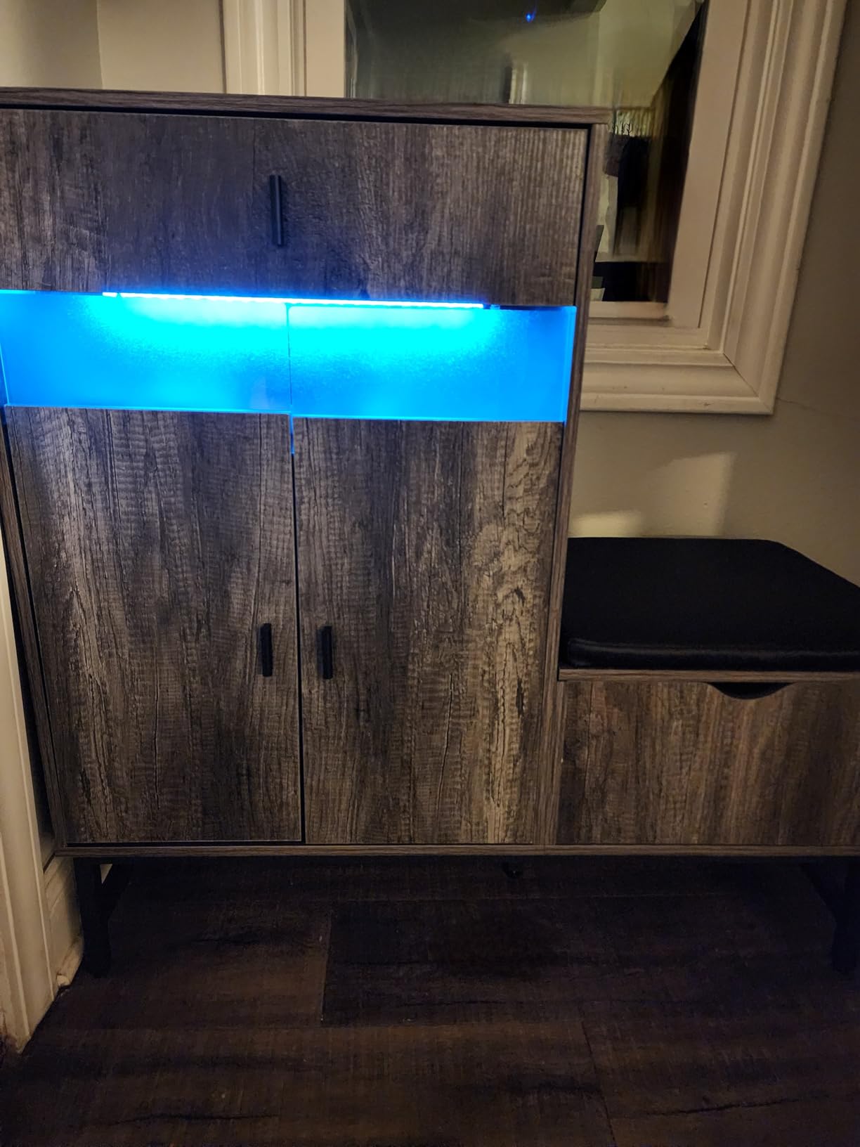 Armocity Shoe Cabinet Storage for Entryway - Freestanding Shoe Rack Bench with LED Lights & Power Outlets, Reversible Shoe Storage Cabinet Organizer with Drawer and Hidden Compartment, Grey Oak customer photo 2