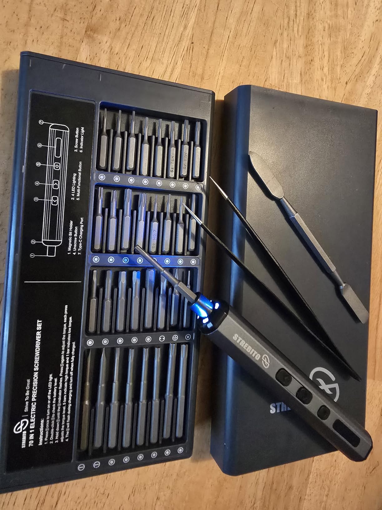 STREBITO Mini Electric Screwdriver Set, 70 in 1 Small Electric Screwdriver - 64 S2 Precision Bits, 5 Torque Settings, 4 LED Lights, Mini Power Screwdriver Repair Tool Kit for PC Electronic (Standard) customer photo 1