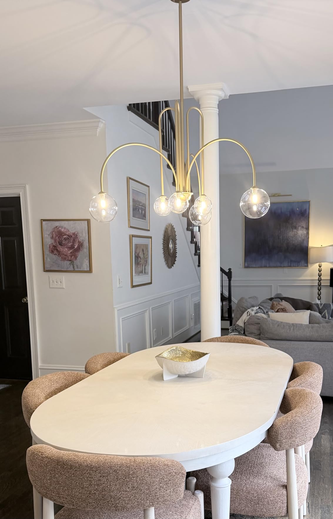 Gold Sputnik Chandelier, 6 Lights Large Modern Chandelier L40