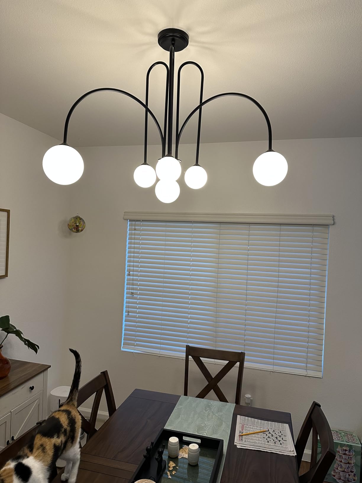 Gold Sputnik Chandelier, 6 Lights Large Modern Chandelier L40