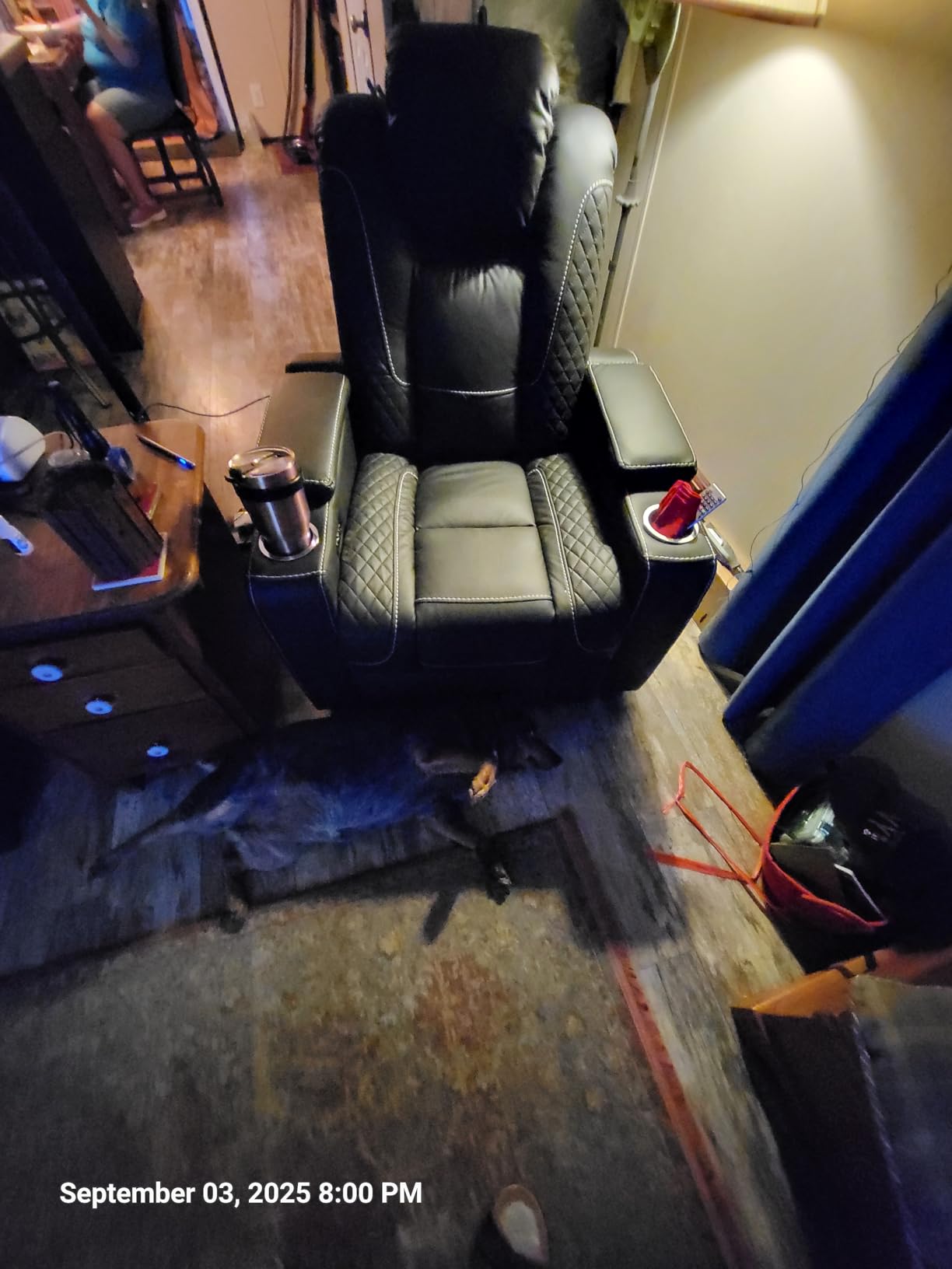 CANMOV Electric Power Recliner Chair with Ambient Lighting, Faux Leather Dual Motor Power Home Theater Seating with Adjustable Headrest, Hidden Arm Storage,Cup Holders,USB Ports (Single, Black) customer photo 1