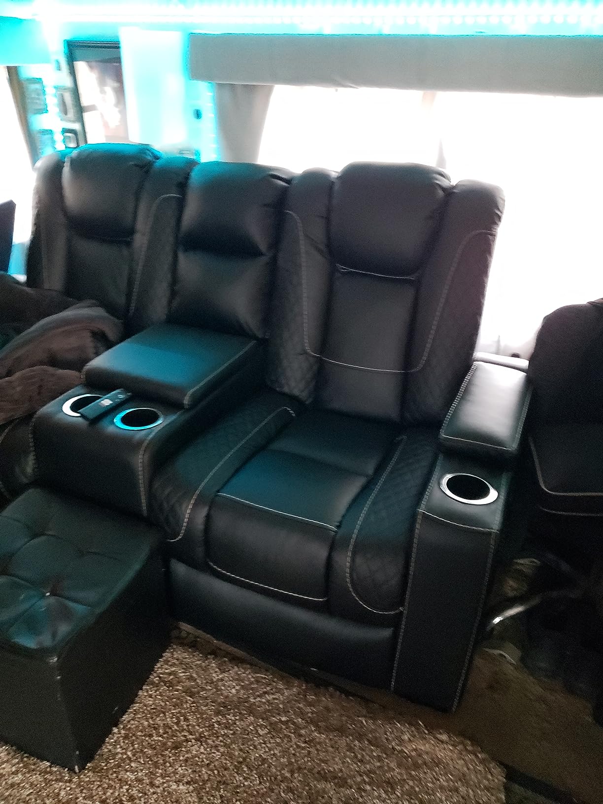 CANMOV Electric Power Recliner Chair with Ambient Lighting, Faux Leather Dual Motor Power Home Theater Seating with Adjustable Headrest, Hidden Arm Storage,Cup Holders,USB Ports (Single, Black) customer photo 2